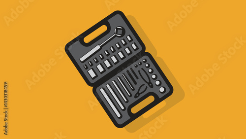 A mechanic's tool box filled with essential hand tools, including wrenches, screwdrivers, pliers