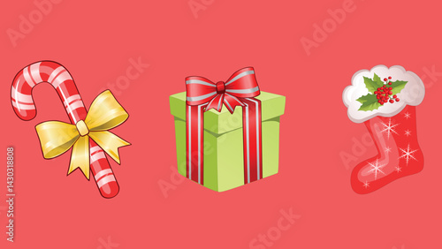 A collection of Christmas ornaments and design elements, including festive decorations
