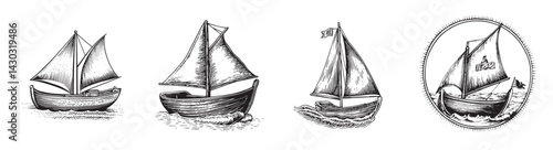 Various Vintage Sailboat Illustrations for Nautical Art and Design, logo design, engraving design, vector illustration