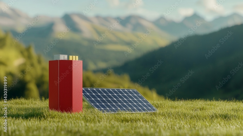 Peak Energy Solutions with Advanced Battery Storage Technology, A modern building with solar panels set against a mountainous green landscape.