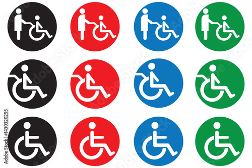 Disabled icons, Wheelchair symbols, handicapped access signs set. Wheelchair, handicapped access sign or symbols. Disabled handicap icons. eps 10