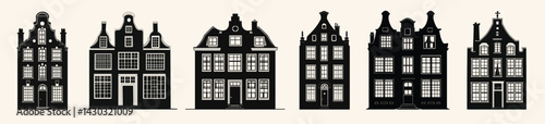 Charming Dutch architectural silhouettes, isolated vector set