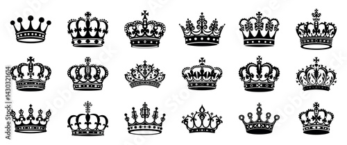 Elegant royal crown collection isolated illustration, vector set