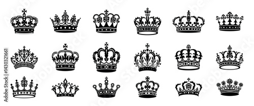 Elegant vintage crown collection isolated illustration, vector set