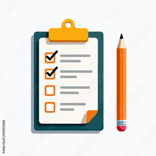 checklist with pencil  organize tasks, todo list, worksheet, yellow and orange