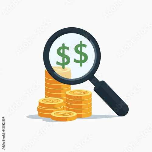 money searching magnifying glass over coins