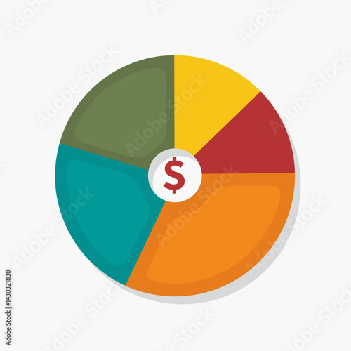 colorful pie chart with  dollar sign in center