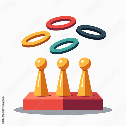 colorful rings over stacked trophies