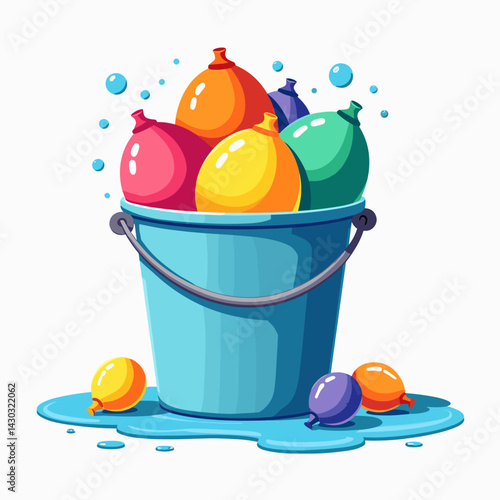 vibrant colorful balloons in blue bucket