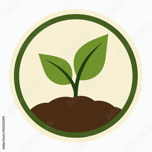 ecofriendly growth icon with green leaf and brown soil on beige background