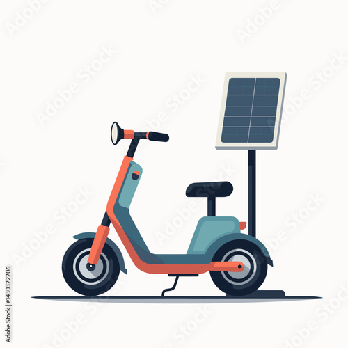 ecofriendly electric scooter with solar panel, green and orange