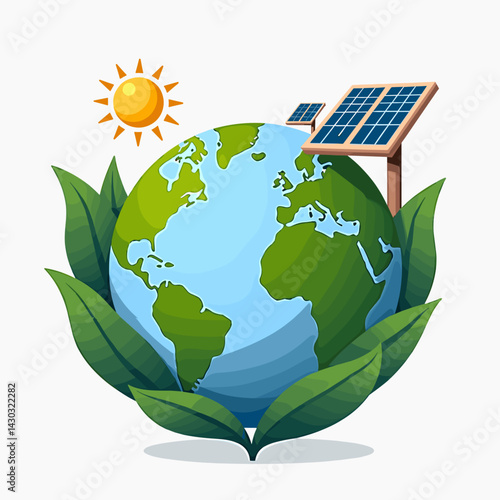sustainable energy concept with solar panels and earth