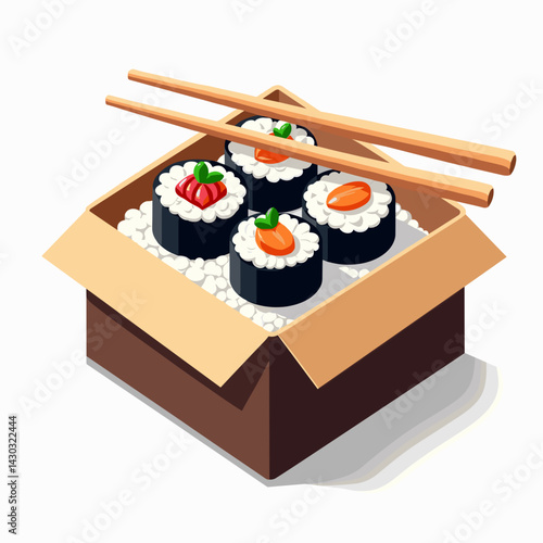colorful sushi box with chopsticks  japanese food illustration