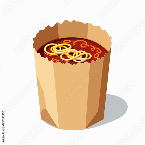crispy golden pasta in brown sauce with red pepper flakes