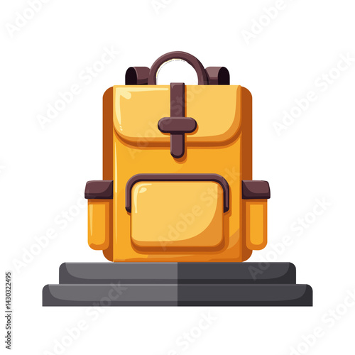 yellow backpack with brown straps  stock illustration
