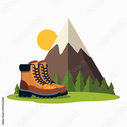 hiking boot on mountain top with sunrise