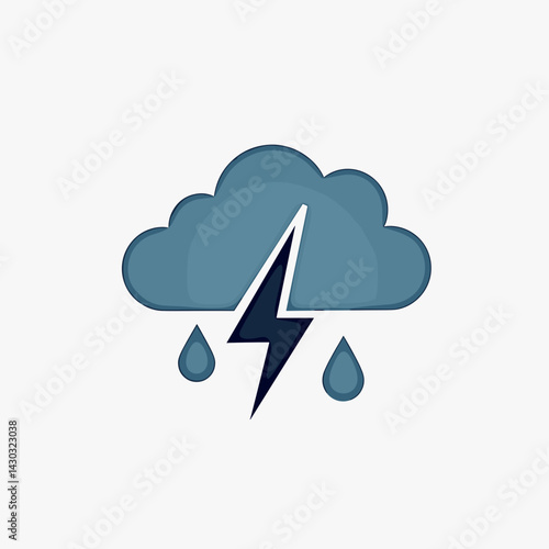 clouds with lightning bolt and raindrops  blue and white icon