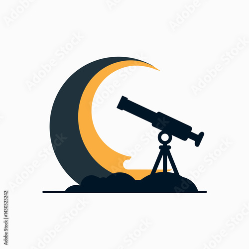 astronomy illustration with telescope and moon