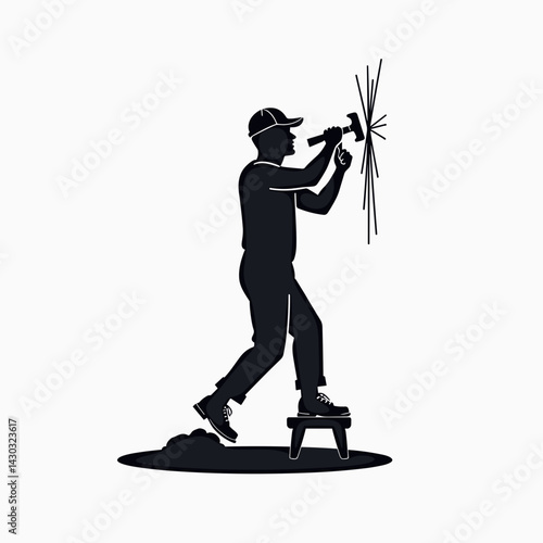 man in hard hat welding metal with torch