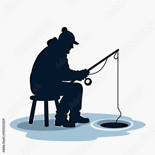 fishing illustration  man in hoodie fishing from dock