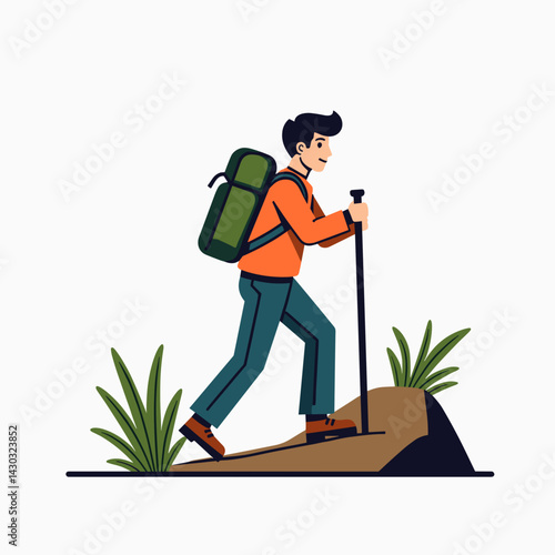 hiker with backpack on mountain trail