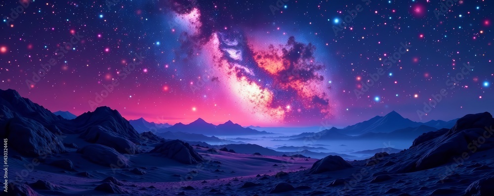 Fototapeta premium Abstract artistic interpretation of the Milky Way in vibrant colors with sparkling stars and cosmic atmosphere, outer space, stars