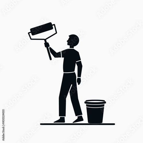 man painting with brush and bucket