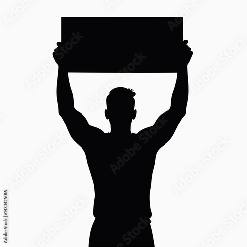silhouette of man holding sign with muscular build