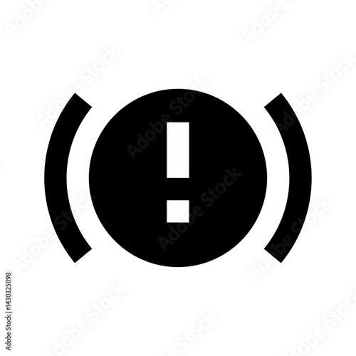 Illustration of a car warning light with exclamation point inside a circle and curved lines around it