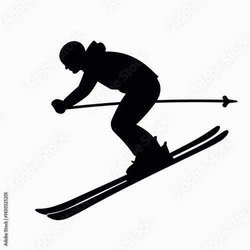skiing silhouette  male skier on snowy slope