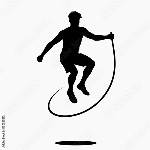 dynamic silhouette of man jumping rope in black and white