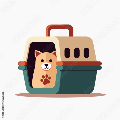 adorable shibu inu puppy in carrier  cute dog toy illustration