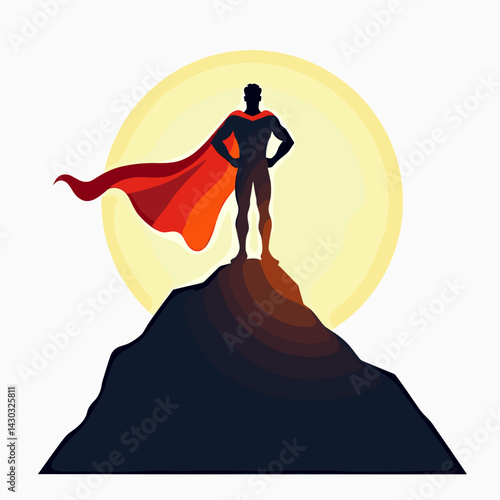 superhero silhouette on sunset mountain