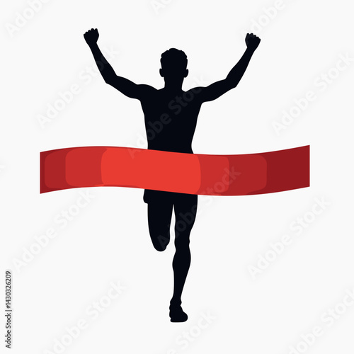 victorious runner with red ribbon