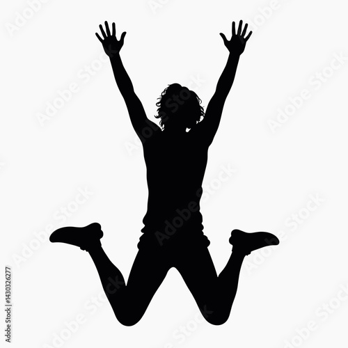 jubilant silhouette of person celebrating with arms raised in black and white image