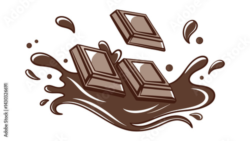 Brown coffee beans and sweet chocolate candy fall onto a vector illustration design. 