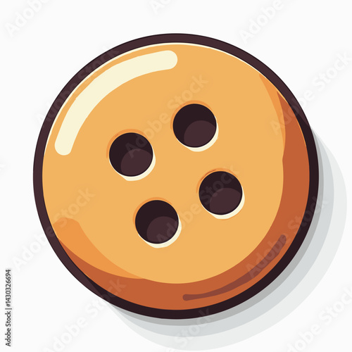 cartoon button with four holes  yellow and brown illustration