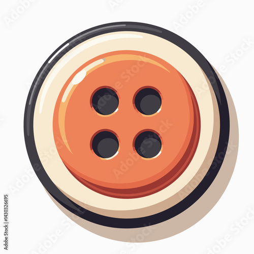 vibrant red sewing button with black holes on white background