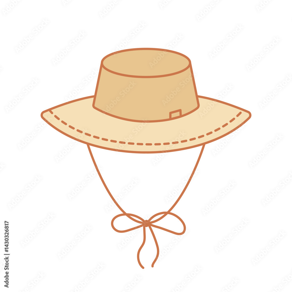Illustration of a summer hat. Headdress with ties. Vector on white background Illustration of a summer hat. Headdress with ties. Vector on white background