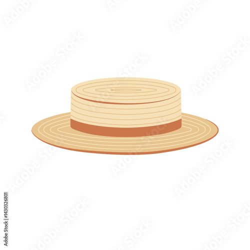 Boater hat illustration. Summer headgear sun protecter. Canotier for travel. Vector