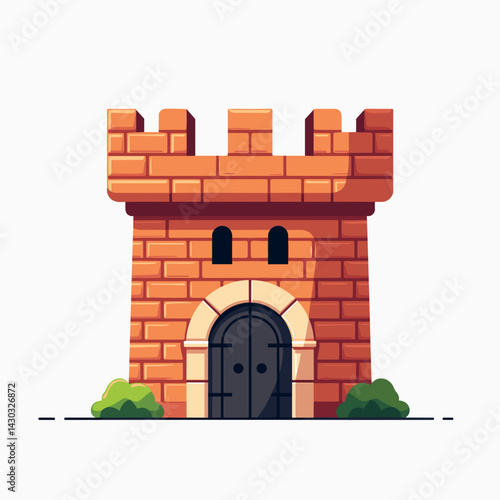 cartoon castle with brown bricks and green door