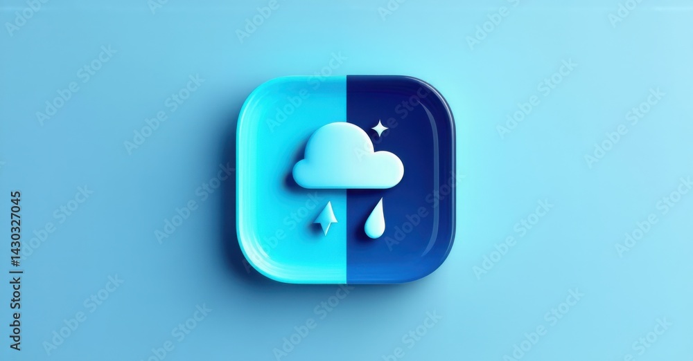 Smooth cyan and dark blue smart weather adaptation app icon with climate resilience tools flat three dimensional glossy style round square shape modern app icon featuring clean Smooth cyan and dark blue smart weather adaptation app icon with climate resilience tools flat three dimensional glossy style round square shape modern app icon featuring clean