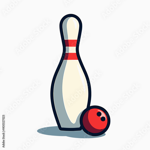 bowling pin set with red ball on white background