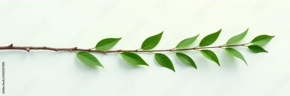 One long branch with leaves extending on both sides isolated, natural, minimalist One long branch with leaves extending on both sides isolated, natural, minimalist