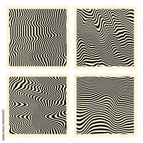 Groovy hippie 70s backgrounds. Waves, swirl, twirl pattern. Twisted and distorted vector texture in trendy retro psychedelic style. Y2k aesthetic.