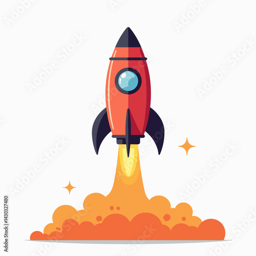 vibrant rocket launch illustration with orange exhaust