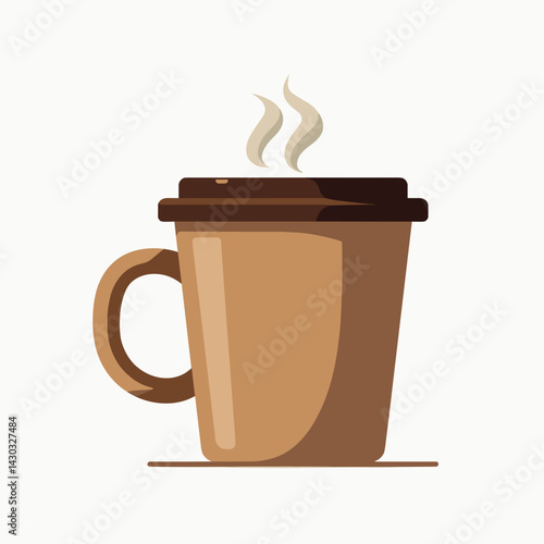 warm brown coffee in mug with steam