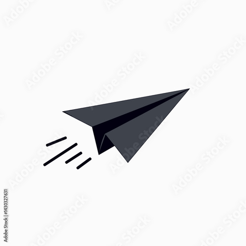 modern black paper airplane icon with white flames