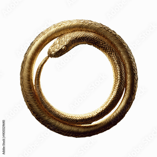 Ouroboros Golden Serpent Forming a Circle on Red Background