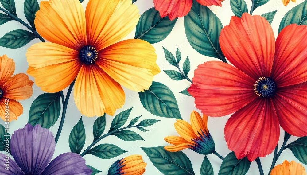 Bold large scale blooming floral print on bright backdrop , floral print, flower print, summer flowers Bold large scale blooming floral print on bright backdrop , floral print, flower print, summer flowers
